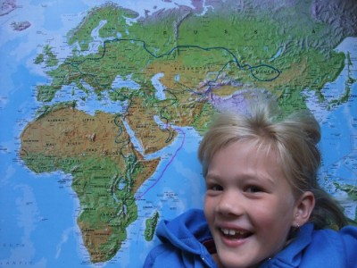 Nanke heeft voor ons onze route getekend op de wereldkaart !